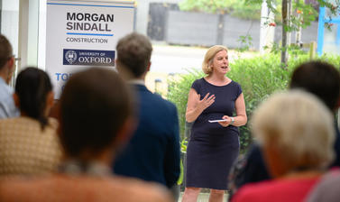 Professor Susanna Dunachie speaking at the topping out ceremony reception