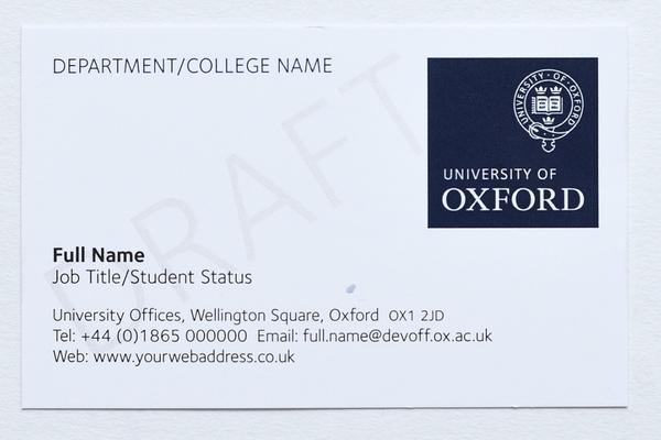 University of Oxford branded business card