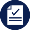 Dark blue FM Compliance icon Dark blue icon of paper document